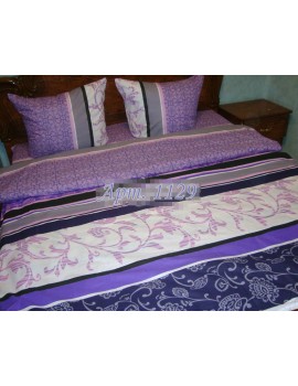 Полуторный комплект постельного белья из бязи, Полоска+вензель Фиолет, Арт. 1129