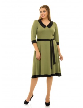 Платье с расклешенной юбкой и поясом "Мэри" оливка ДК-1083