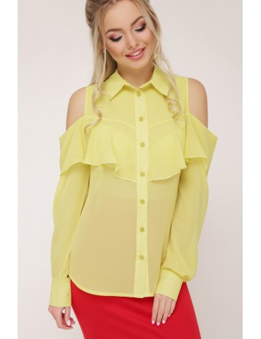 Шифоновая блузка с воланом и открытыми плечами Джанина д/р, желтая