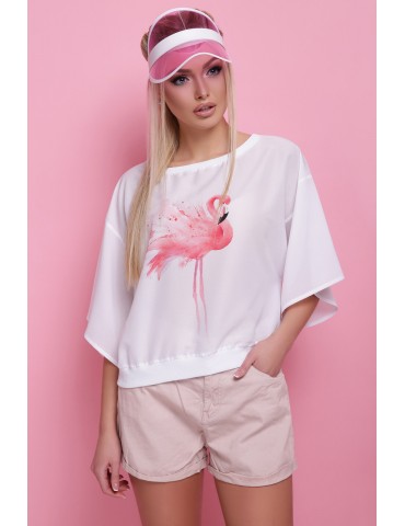 Свободная белая блузка Фламинго размеры S M L