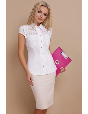 Летняя блузка с коротким рукавом и прошвой Фауста, размеры S, M, L