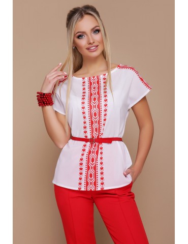 Красно-белая блузка с поясом Мира, размеры S, M, L