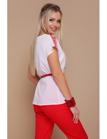 Красно-белая блузка с поясом Мира, размеры S, M, L