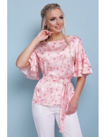Шелковая блуза с воланами Мирабель, персик, размеры S M L