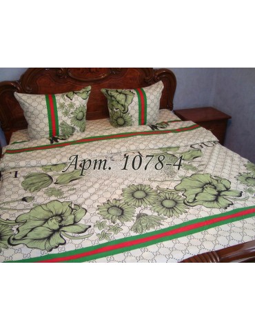 Двуспальный комплект постельного белья из бязи, в стиле Гуччи, зеленые цветы Арт. 1078-4