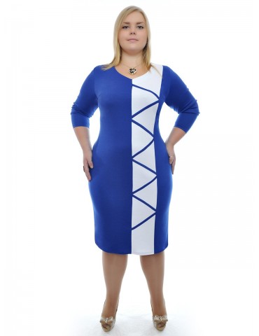 Батальное платье "Зигзаг" синее ДК-326