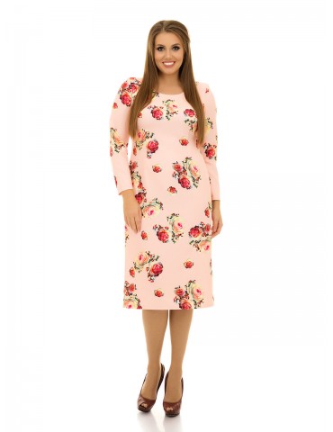 Классическое платье с принтом "Розы" батал ДК-1089