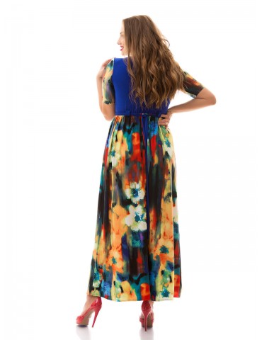 Нарядное летнее платье большого размера 48-62 "Декольте-Акварель" Арт. 885