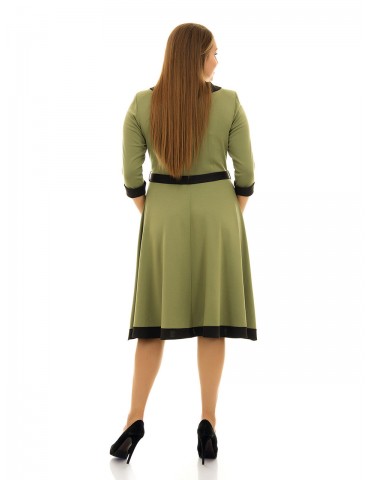 Платье с расклешенной юбкой и поясом "Мэри" оливка ДК-1083