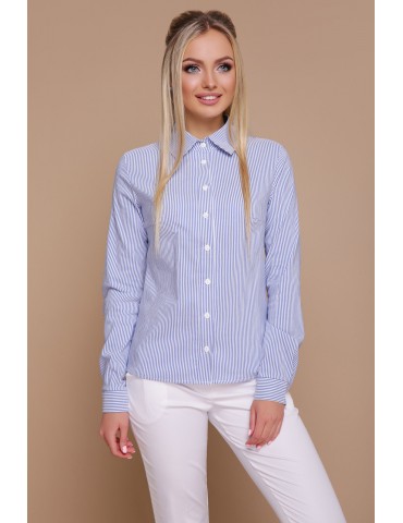 Приталенная женская рубашка в полоску Рубьера синяя, размер S, M, L