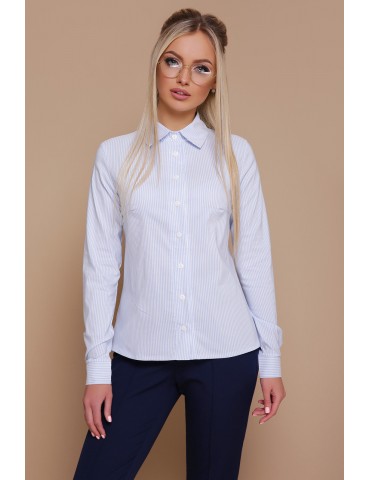 Приталенная женская рубашка в полоску Рубьера голубая, размер S, M, L