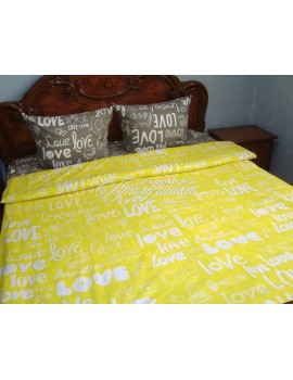 Двуспальный комплект постельного белья из бязи, Love дуэт серое+желтое, Арт. 1307-2