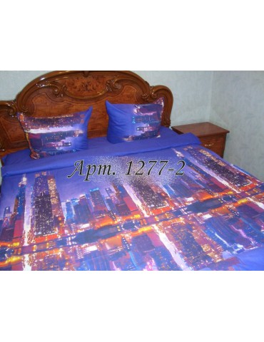 Полуторный комплект постельного, ранфорс, рисунок 3Д, 100% хлопок, Ночной город Арт. 1277-2